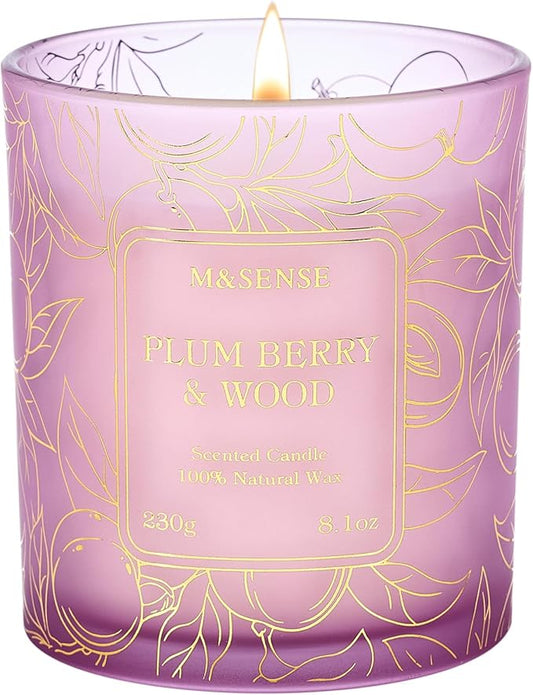 M&SENSE Fresh Melon Wooden Scented Soy Candles - Vegan, Naturally Scented, No Toxin Relaxing Candles for Stress Relief, 8.1oz 42-Hour Burn Time, Housewarming Gift for Man Cave