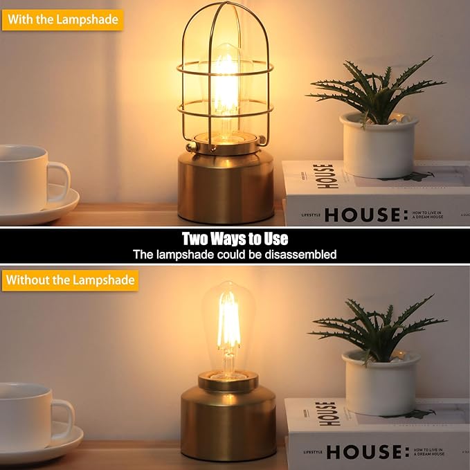 Haian Support Small Touch Gold Table Lamp for Small Spaces - 3 Way Dimmable Industrial Bedside Lamp - Steampunk Antique Nightstand Desk for Bedroom, Living Room (Bulb Included)