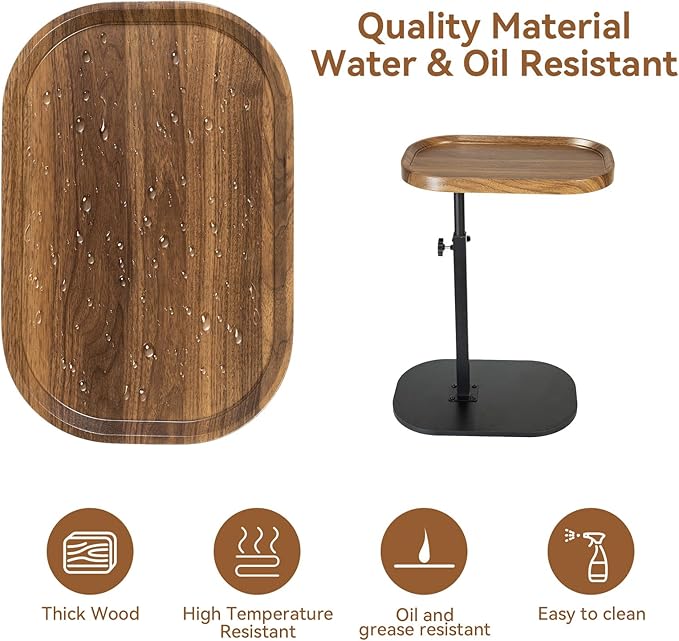 C Shaped End Table for Couch, Sofa Armrest Tray Table with Adjustable Height, 360° Swivel Sofa Bed Bathroom TV Tray for Living Room,Bed Side, Bedroom,Study and Small Spaces(Walnut Color)