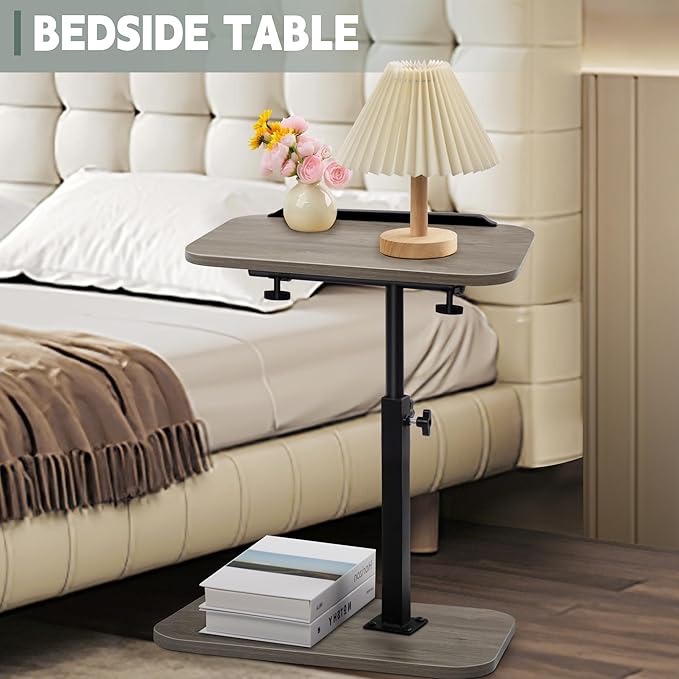 Aoligrace Adjustable Height Side Table, 360° Swivel C Table Flip Top, Small End Tables for Small Spaces Living Room(Grey)