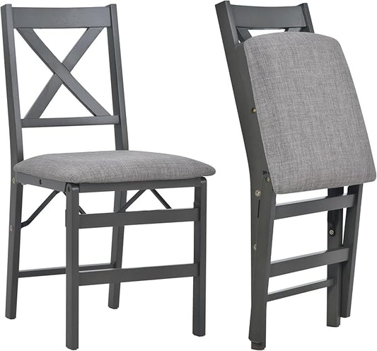 COLAMY Folding Dining Chairs Set of 2, Foldable Chairs with Padded Seats, Wood Folding Dining Room Chairs for Kitchen, Party, Camping, Dark Grey