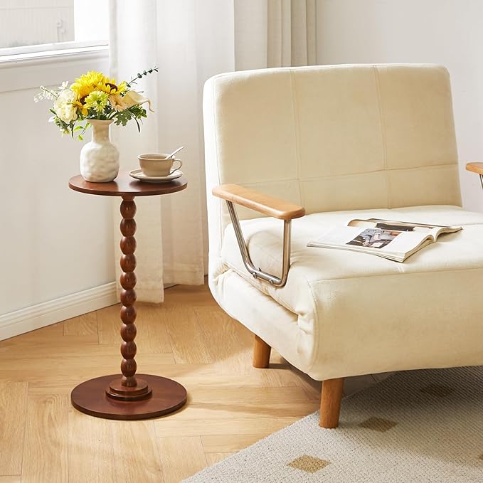 Round Side Table, Solid Wood End Table, Small Drink Table Sofa End Table, Bedroom Small Corner Table, Sturdy Weight-Bearing Design Brown YD-RST001H