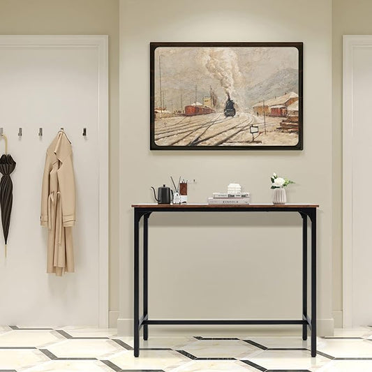 Giantex 48" Narrow Console Table, Rectangular Kitchen Dining Tables w/Steel Frame, Adjustable Feet, Pub Counter Height Tables, Sofa Side Table for Entryway, Hallway, Entrance