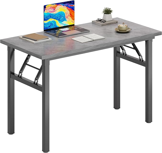DlandHome Folding Desk Small Desk 31.5 inches Small Computer Desk for Home Office Folding Table Writing Table for Small Spaces No Assembly Required Grey & Black Frame