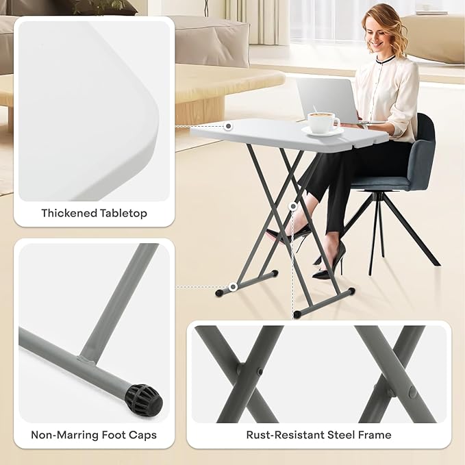 Athena Collection Folding TV Tray Couch Table 26 Inch Wide with 4 Height Adjustable, Portable Small Folding Table Dinner Tray Laptop Table for Living Room Small Space for Eating on Bed Sofa Couch