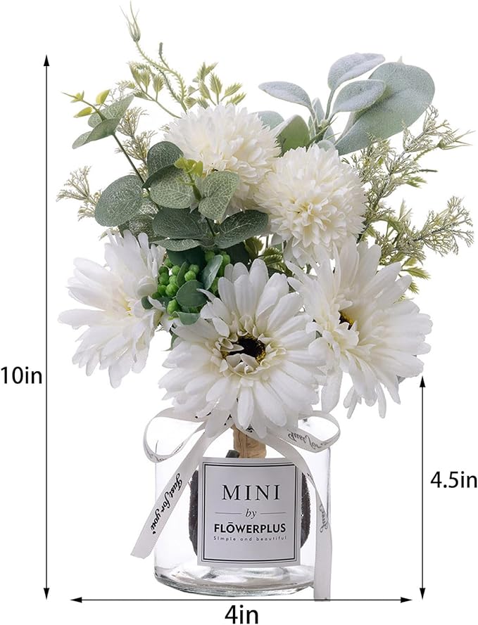 LADADA Artificial Hydrangea and Glass vase Decoration, Used for Dining Table, Kitchen Decoration(Milky White)