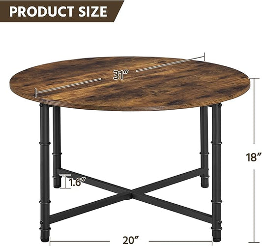 Yaheetech Round Coffee Table, Small Coffee Table with Sturdy Metal Legs for Living Room, Rustic Wood Circle Tables Easy to Assemble, 31.5 x 17.7 Inches