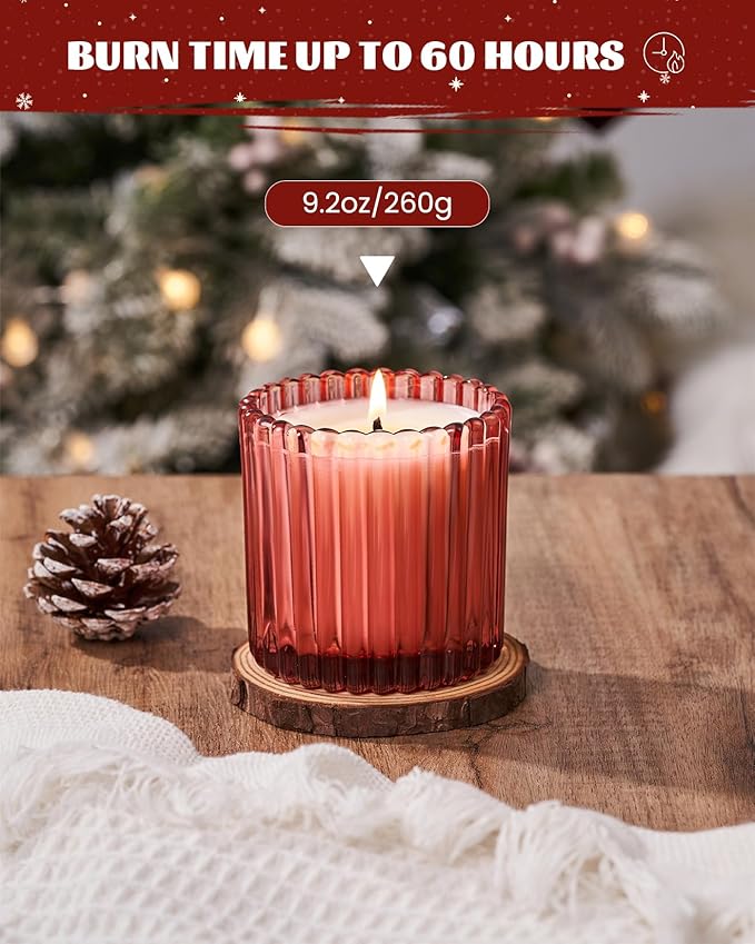 M&SENSE Apricot Poinsettia Scented Candles, Non Toxic Soy Candles, 9.2oz Natural Organic Clean Burning Up to 60 Hours, Christmas Home Decor Gifts for Women