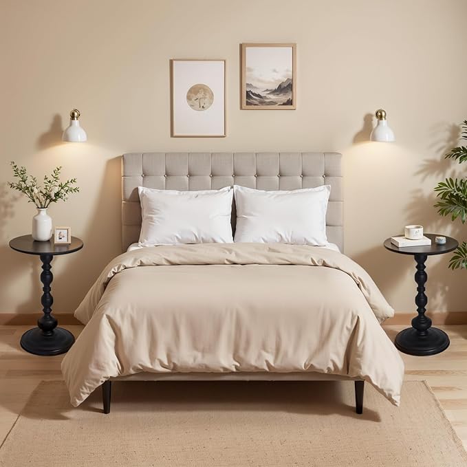 Metal Small Round End Table,Vintage Bedside Drink Table Nightstand for Small Spaces,Modern Accent Pedestal Tables Coffee Tables for Living Room, Bedroom, Corners, Patio,Black