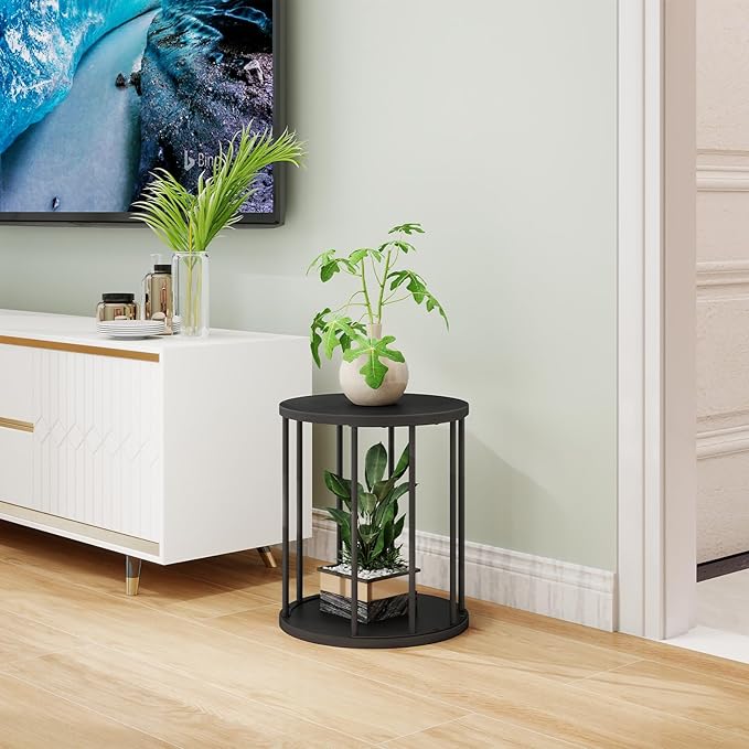 Plant Stand Indoor,small plant stool,Flower Pot Corner stand holder,Mid Century Heavy Duty Metal Tall Home Decor,Modern Round End Table,Small Rustic Display Stand for Living Room,Bedroom(Black,14In)