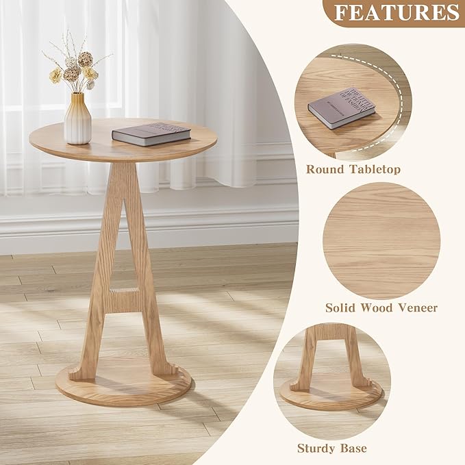 Aoligrace Round End Table, Modern Side Table with Unique A-Shaped Leg,Wooden Small Coffee Tables for Couch Sofa Nightstand Accent Tables for Living Room Bedroom,Easy to Assemble