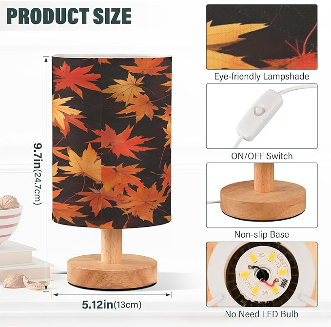 Bolaz Small Table Lamp for Bedroom Yellow Maple Table Lamp Nightstand Lamp for Livingroom Office Reading Working Table Desk