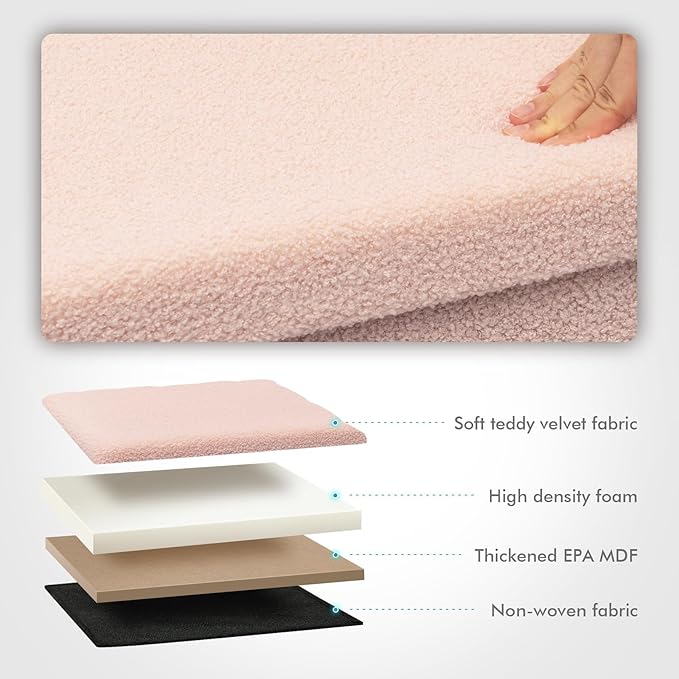 B FSOBEIIALEO Storage Ottoman Cube Small Sherpa Ottoman Foot Rest, Foldable Portable Boucle Ottomans, Faux Teddy Fur, Pink 16.5"x12.6"x12.6"