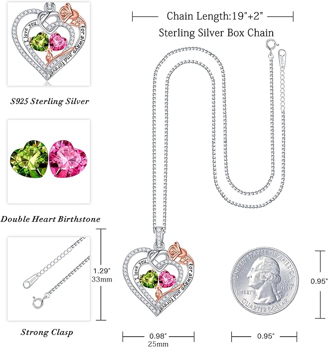 Iefil Christmas Gifts for Wife Women - 925 Sterling Silver Double Birthstone Necklace, Anniversary Birthday Gifts for Women, Jewelry Gift for Wife Girlfriend Mom Her