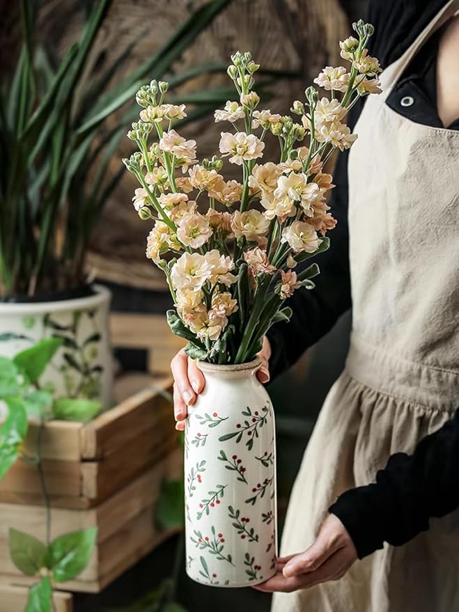 Ceramic Rustic Farmhouse Vase, Holly Pattern Flower Vase for Home Decor, Ideal Shelf Decor, Boho Vase for Living Room Bedroom Kitchen Office Decor Centerpiece Table Decorations (7.8 inches)…