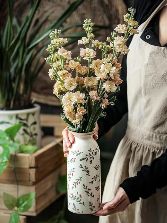 Ceramic Rustic Farmhouse Vase, Holly Pattern Flower Vase for Home Decor, Ideal Shelf Decor, Boho Vase for Living Room Bedroom Kitchen Office Decor Centerpiece Table Decorations (7.8 inches)…