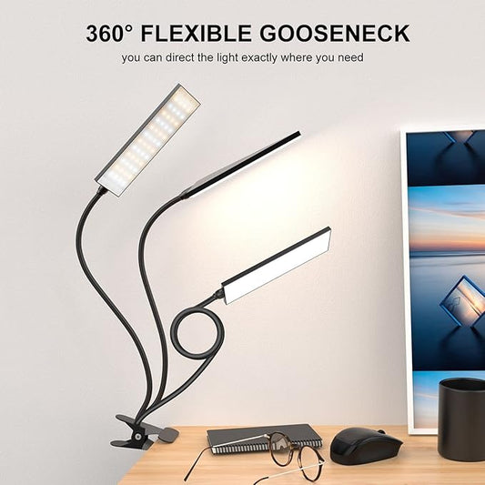 Vansuny Clip on Light LED Desk Lamp with Eye-Caring LED Light and Metal Clip, 11 Level Brightness 3 Color Modes, Power by USB Port 5W Flexible Gooseneck Reading Lamp for Home and Office (5W, Black)