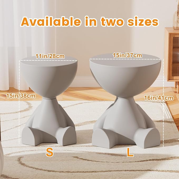 Mini Circle Side Table, Small Modern Bowl-Shaped Coffee Table, Sofa End Table Nightstand, Modern Bedside Home Decor for Living Room, Bedroom，Living Room (Large Milky)