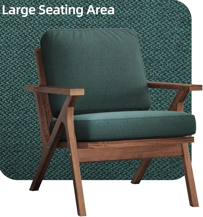 INZOY Mid-Century Modern Accent Chair with Wood Frame, Fabric Living Room Chair and Soft Thick Padded Armchair for Living Room Bedroom Reception with Removable Upholstered Cushions, Dark Green