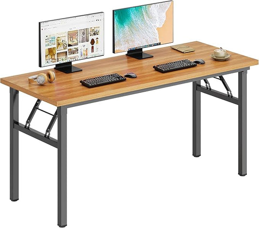 DlandHome Large Computer Desk, Folding Desk, Decent and Steady Home Office Desk/Workstation/Table 54.3inch Teak Black