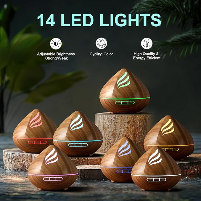 Essential Oil Scent Diffuser: 500ML Aroma Diffuser with Remote Control, Large Fragrance Aromatherapy Diffuser, Mist Humidifier with 14 Colors LED Lights and Auto-Off for Bedroom & Home