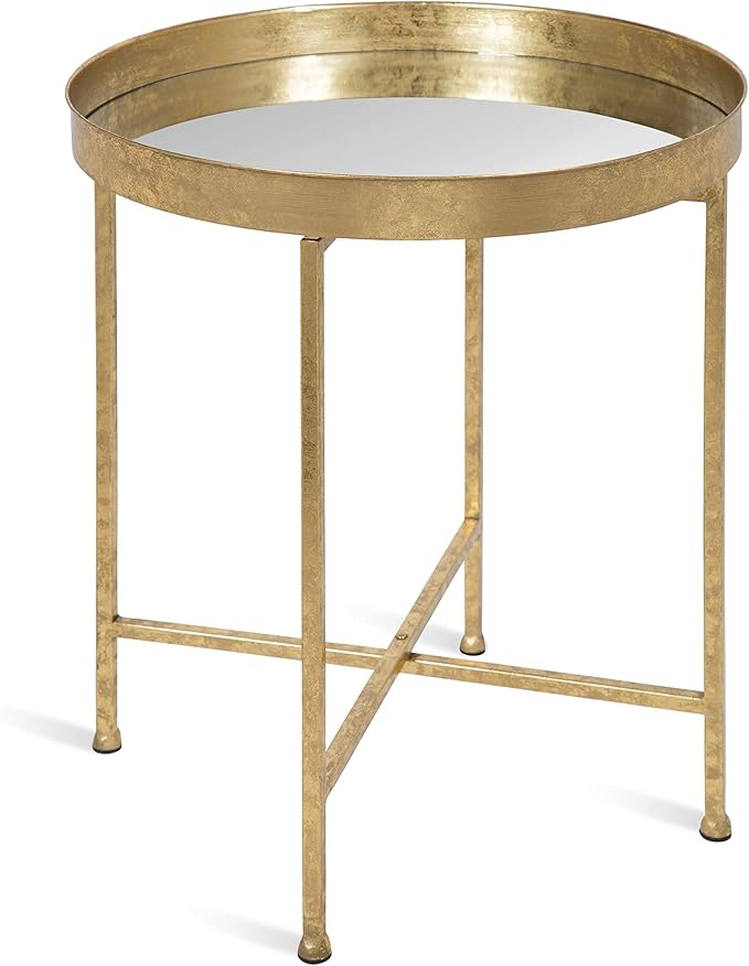 Kate and Laurel Celia Metal Foldable Round Accent Table, 18.25" x 18.25" x 22", Glass Surface and Gold Frame, Modern Minimalist Design and Detachable Magnetic Tabletop