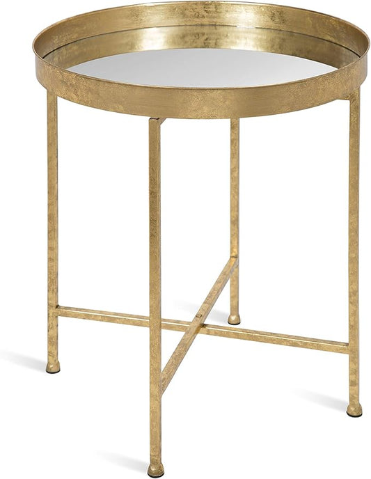 Kate and Laurel Celia Metal Foldable Round Accent Table, 18.25" x 18.25" x 22", Glass Surface and Gold Frame, Modern Minimalist Design and Detachable Magnetic Tabletop