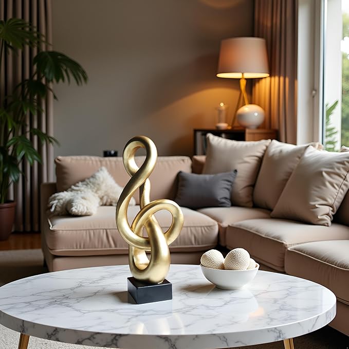 16" Modern Abstract Ribbon Decorative Sculpture, Knot Sculptures,Home Decor,Coffee Table Statues,Dining Living Room Desk Decor,Golden