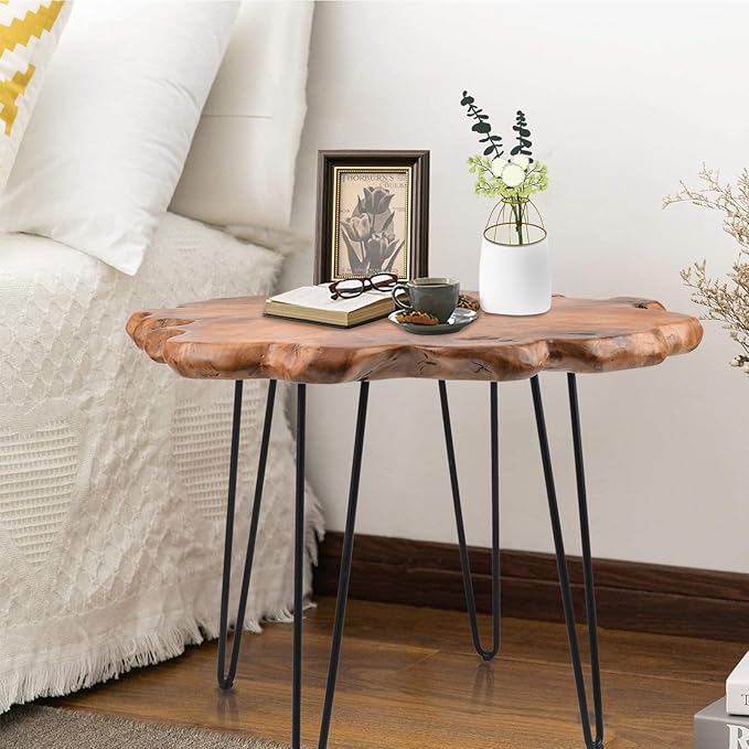 27.5 Inch Live Edge Side Table, Wood Freeform Small End Table with Waterproof Surface, Rustic Accent Table Unique for Living Room, Bedroom, Home