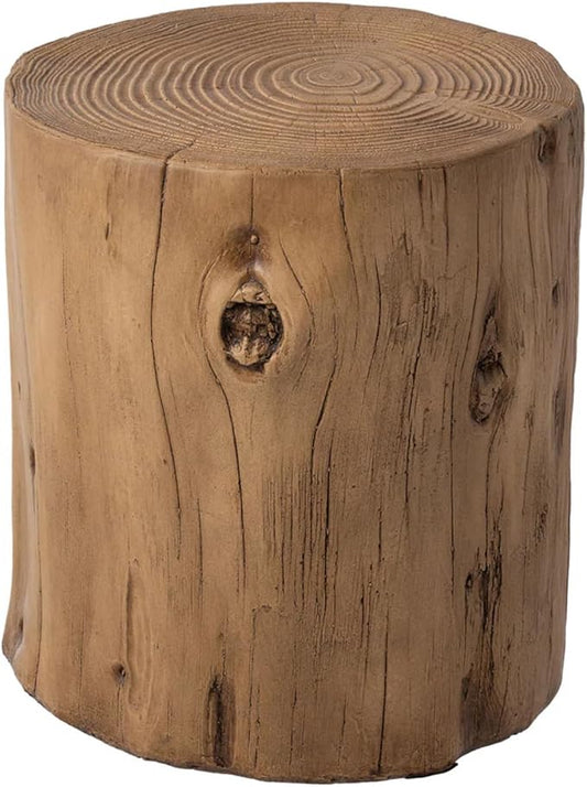 SUNBURY Outdoor Stump Side Table, Faux Wooden Concrete Side Table, Tree Stump Wooden Stool, Patio End Table, Round Outdoor Accent Drum Table, Light Brown Ottoman or Plant Stand