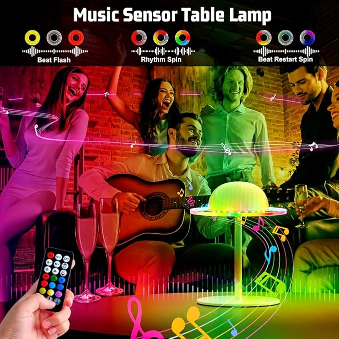 Nreonrick RGB Table Lamp,Wireless Bottle Lamp, Dimmable Color Changing Desk Lamp, Music Sync Bedside Lamp with Remote and Touch Control for Bedroom,Bar,Halloween Decor (1 Pack)