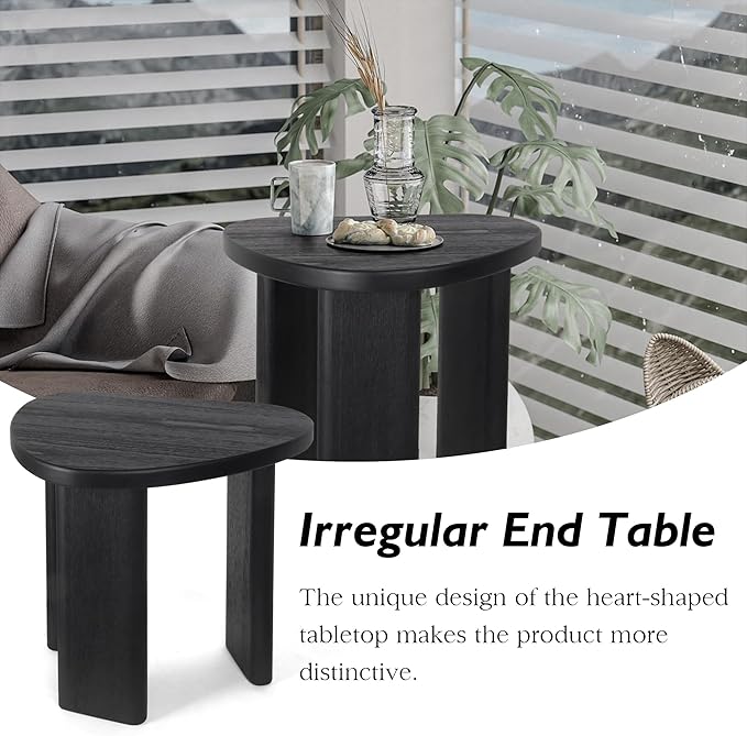 Oakrain Black End Tables, Wood Sofa Bed Side Table, Modern Nightstand for Bedroom, Small Coffee Table for Living Room