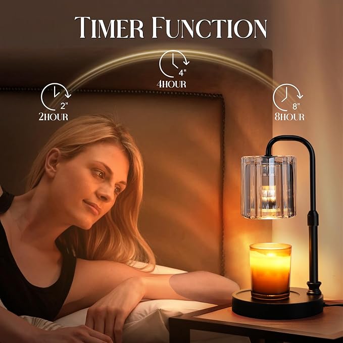 Candle Warmer Lamp with Timer Dimmer, Adjustable Height Candle Wax Warmer Warming Lamp with 2x50W Bulbs for Scented Candles for Housewarming Bedroom Home Decor Mom Women