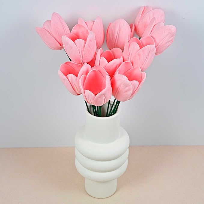 12pcs Warm Pink Flowers PU Real Touch Flowers Wedding Bouquets Artificial Flowers for Decoration DIY Floral Gifts Cake Topper Home Office Table Decor Farmhouse Table Centerpiece Decorations