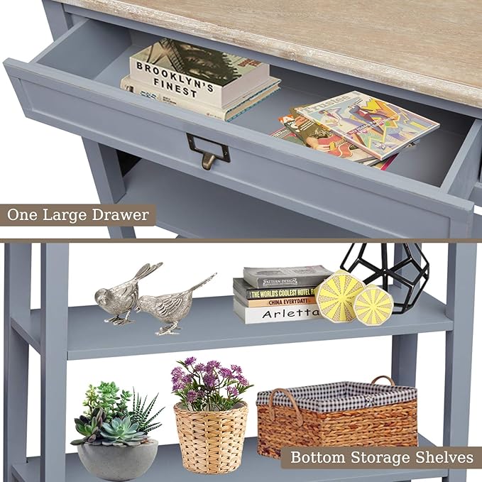 Kinfant Console Entryway Table with Storage - Gray Console Table with Drawer and Storage Shelf, Wood Sofa Table for Living Room Bedroom Hallway
