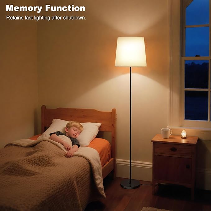 Floor Lamp with White Fabric Shade - Color Chaning Standing Lamp with Foot Switch, 3 Color Temps, 9W E26 LED Bulb Included, 62" Floor Reading Light for Living Room Bedroom Office Corner