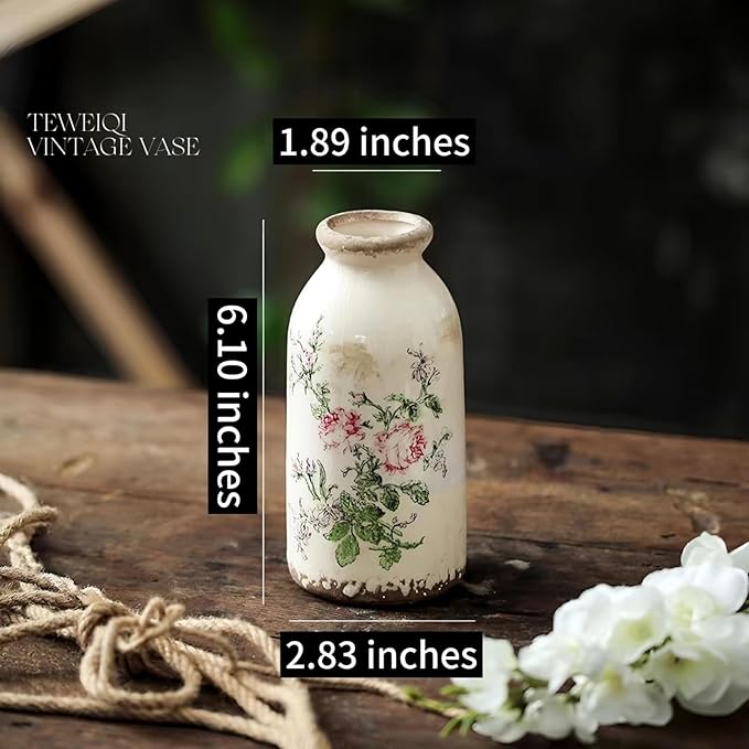 Ceramic Rustic Farmhouse Vase, Distressed Flower Vase for Home Decor, Ideal Shelf Decor, Boho Vase for Living Room Bedroom Kitchen Office Decor Centerpiece Table Decorations (6 inches)…
