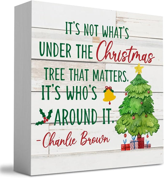 It's Not What's Under The Christmas Tree That Matters Christmas Decor Farmhouse Christmas Santa Artwork Decor, Wood Square Sign Desk Block Signs Home Shelf Office Decoration 5 x 5 Inches