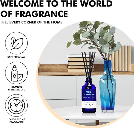 Reed Diffuser, Fresh Bamboo Scented Diffuser with Sticks, Home Fragrance Aromatherapy Oil Diffuser for Bathroom Office Decor