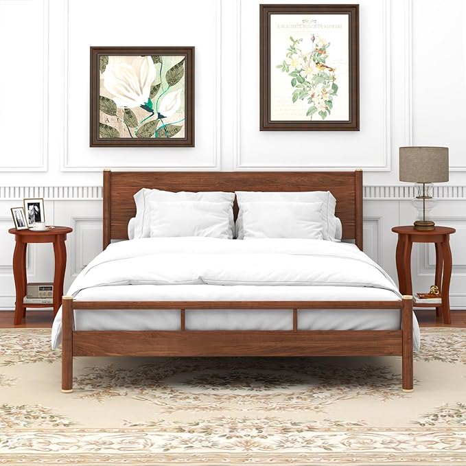 Giantex Round End Table, Wooden Side Table with Storage Shelf, Small Nightstand with Solid Wood Legs, 2-Tier Accent Table for Living Room Bedroom (2, Walnut)