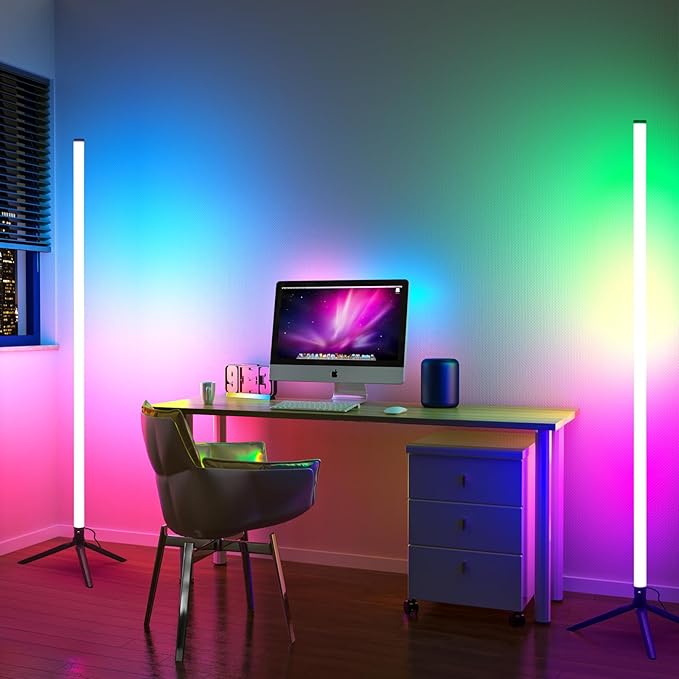 LED RGB Floor Lamp Smart Corner Standing Lamp with Music Sync APP and Remote Control Gaming Light for Bedroom Living Room Game Room Office