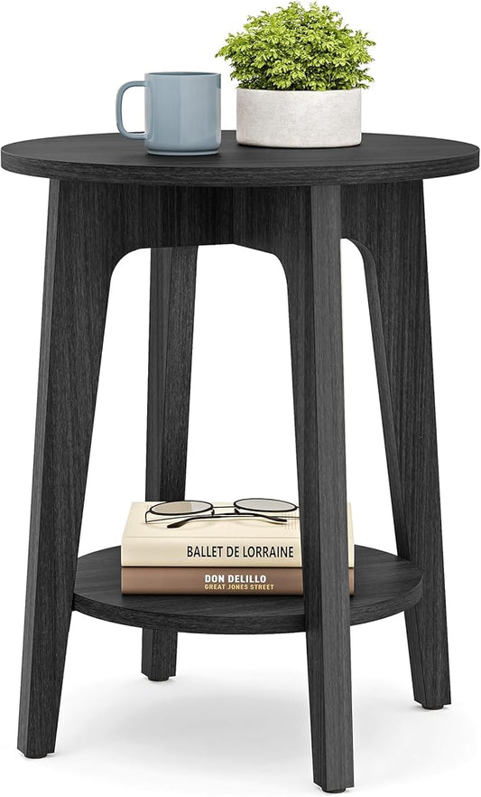 VASAGLE MAEZO Collection - Side Table, 2-Tier Small Round End Table, Nightstand with Tapered Legs, Curved Transitions, for Small Spaces, Living Room, Bedroom, Charcoal Gray ULET283T22