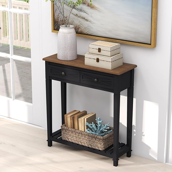Kinfant Console Table with 2 Drawers, Narrow Entrance Table with Storage Shelf for Entryway, Living Room,Small Entryways, Hallways, Foyer Corridors, Behind The Sofa, Black