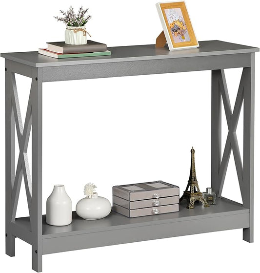 ZenStyle Sofa Side Console Table with 2 Storage Shelves Narrow Accent Table for Entryway/Hallway/Living Room, 39.3in L x 11.8in W x 31.6in H (Grey, 39.3 inch)