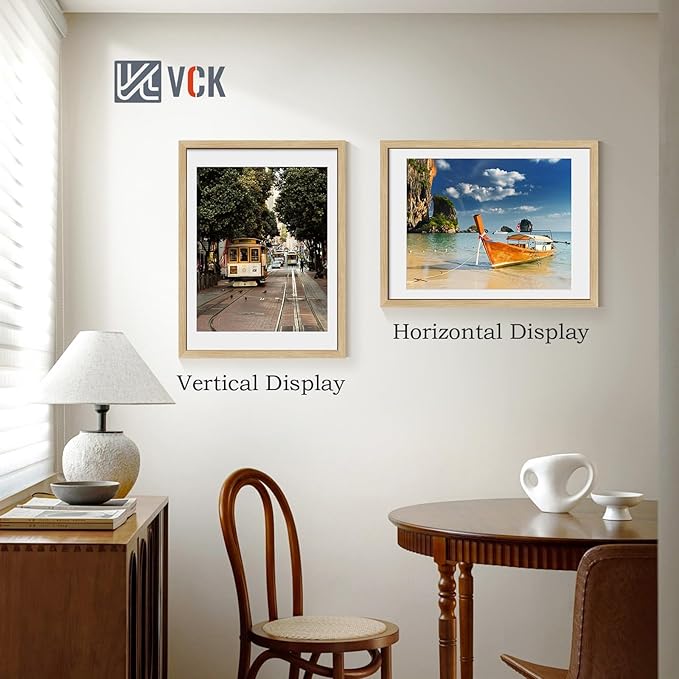 VCK 18x24 Poster Frame 2 Pack - Natural Oak, High-End Wood Picture Frames with Polished Plexiglass, Display 16x20 Photo with Mat or 18x24 without Mat, Art Gallery-Quality, Wall Hanging, Natural Oak