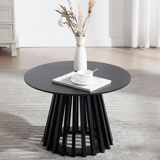 Round Coffee Table, Modern Small Side Table for Living Room, Black, 24Inch