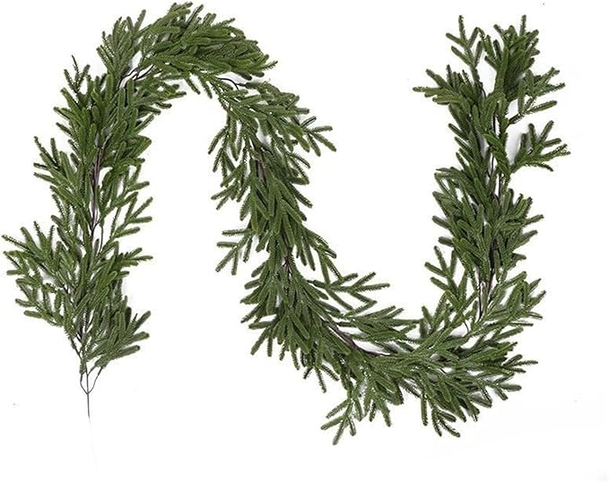 Norfolk Pine Wreath for Front Door, Real Touch Norfolk Pine Wreath Artificial Green Wreath Greenery Realistic Wreath Holiday Decoration for Home Decor(Encryptedchristmasrattantypec)