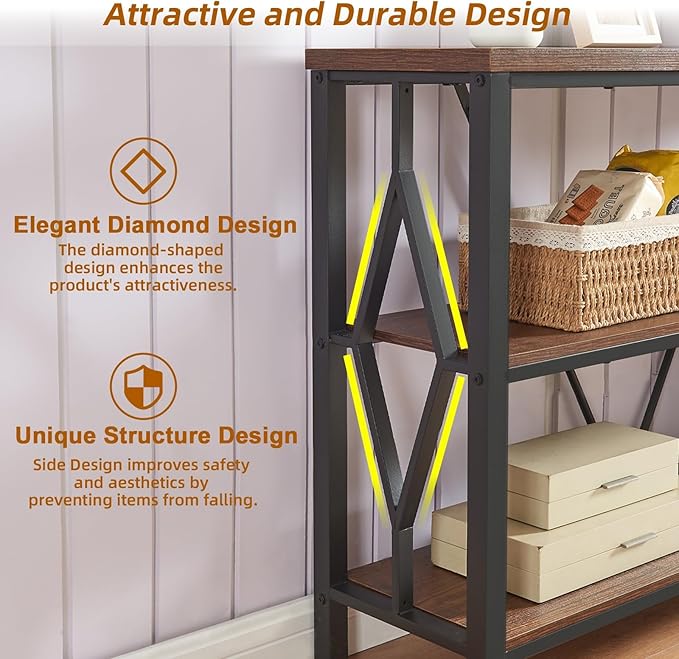 HOMISSUE Sofa Console Table, Rustic Console Table with 3-Tier Storage, Engineered Wood Sofa Tables with Open Shelves, Heavy Duty Entryway Tables for Living Room, Hallway (47 Inch, Rustic Brown)