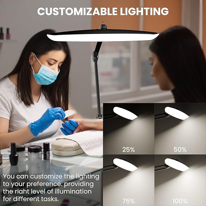 3000 Lumens Adjustable LED Desk Lamp & Task Lamp - Bright, Dimmable Lighting for Office, Crafts, Nails &Salon Hobbies with Clamp (CCT, Black)