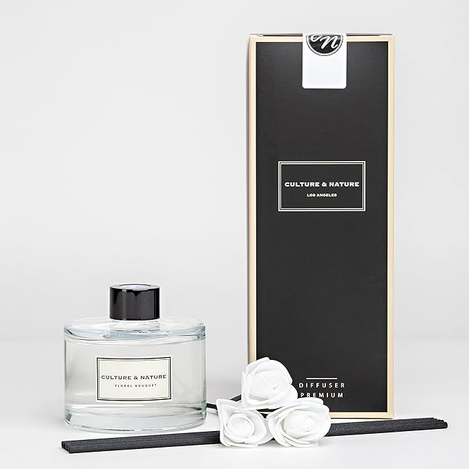 CULTURE & NATURE Reed Diffuser Set 6.7oz (200ml) Floral Bouquet Scented Diffuser with Sticks Home Fragrance Reed Diffuser for Bathroom Shelf Decor